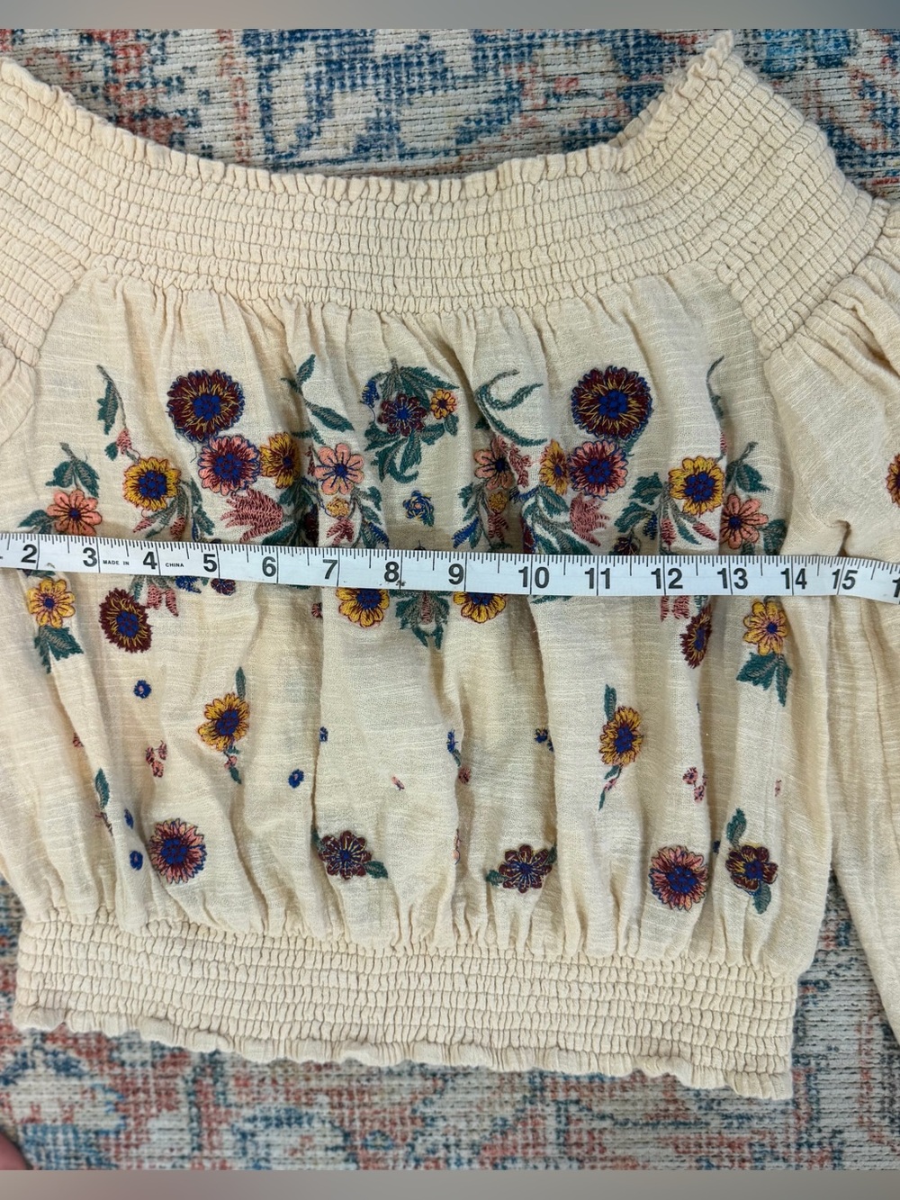 Free People Le Petite Top S Ivory Floral Embroidered Boho Peasant Off Shoulder - Picture 7 of 10